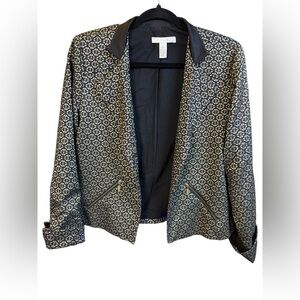 Chicos Jacket Blazer Womens 1 Black Brocade Geometric Lined Zipper Pocket size 1